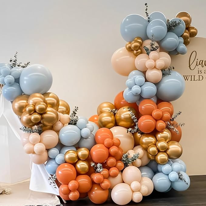 Fall Thanksgiving Balloon Arch Kit 137PCS Dusty Blue and Burnt Orange Balloon - Image 5