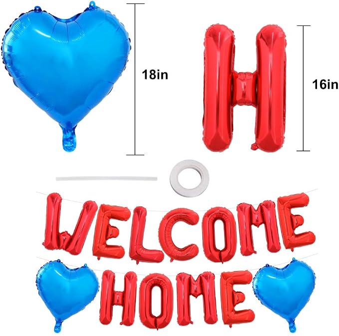 TONIFUL 16 Inch Red WELCOME HOME Foil Letter Balloons Banner Decorations | - Image 2