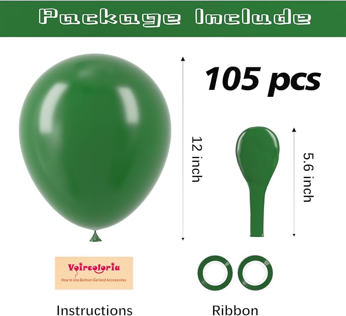 Voircoloria 105pcs Dark Green Hunter Green Balloons, 12inch | - Image 2