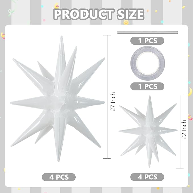 TONIFUL 8 Pcs Explosion Star Balloons White Foil Balloon Party Decorations | 2 - Image 2