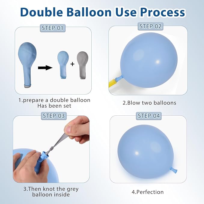 Dusty Blue Gold Balloons Arch Kit, Double Stuffed, Party. | - Image 3