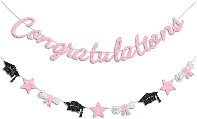 Congratulations Banner Pink Graduation Decorations Class of 2026 Prestrung by Vofrise