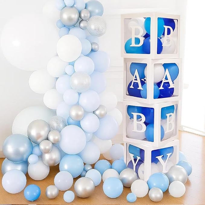 82PCS Baby Shower Decorations for Boy – Blue White Gray Balloon Box Set by RegalDecorations