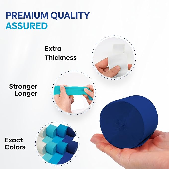 8 Blue and White Streamers, 656ft Pack of Crepe Paper Party Decorations | Each - Image 4