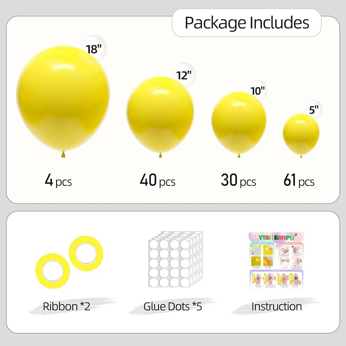 Yellow Balloons Different Sizes 135pcs 18 12 10 5 Inch Yellow Balloon Arch Kit - Image 2
