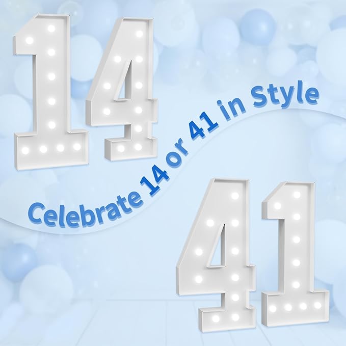 imprsv Marquee Numbers Large 41th-Birthday Decorations: 4ft Light Up Number Party Decor 41 Year Old 14th Birthday Decoration Backdrop 14 Anniversary Cardboard Big Mosaic Balloon Frame Number 41