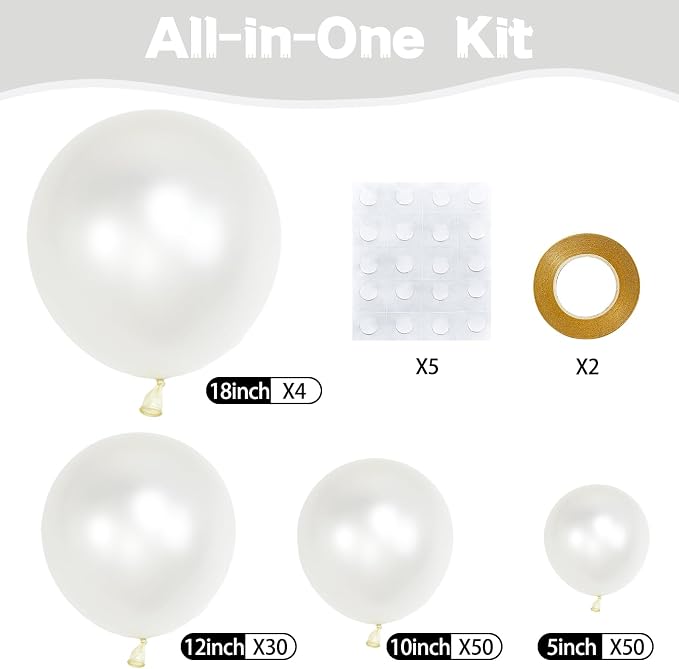 Pearl White Balloons Different Sizes 5 10 12 18 Inch, Royal White Latex Balloons - Image 2