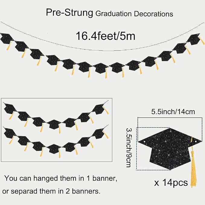 Graduation Decoration Banners 2026 Black Glitter Graduation Hats Banners | - Image 6