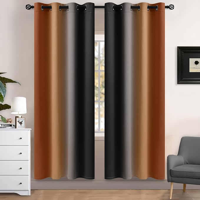 Yakamok Blackout Ombre Burnt Orange and Black Curtains-Gradient Room Darkening by Yakamok