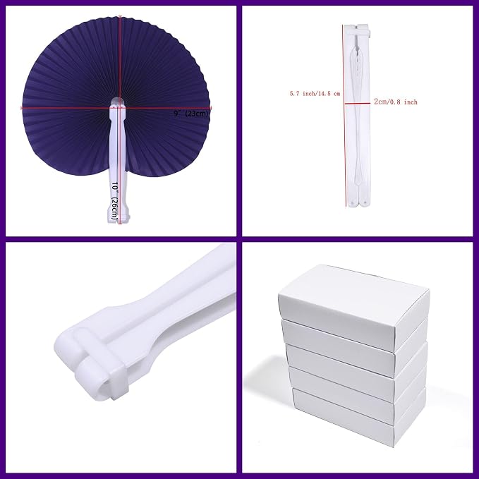 Bestage 20 Pieces Purple Round Paper Fans | Foldable Handheld Fans - Image 2