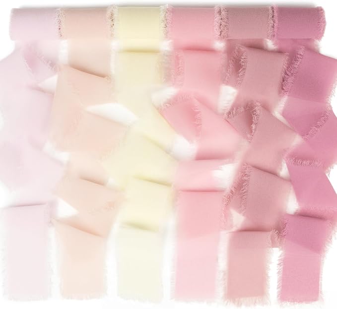 Pink Chiffon Ribbon 1.5 Inch x 3Yds Pastel Pink/Peach/Cream/Blushing Rose/Dusty by MLURCU