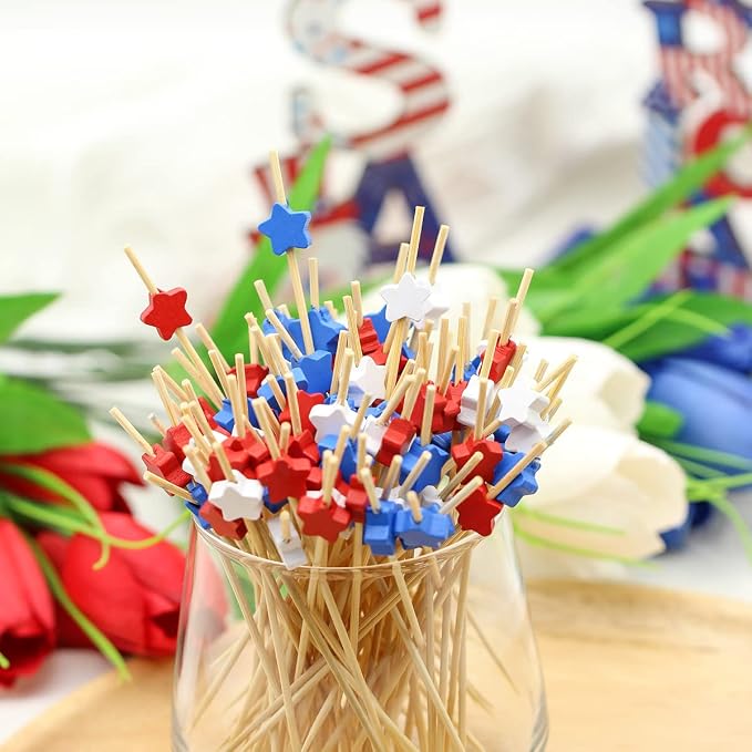 100pcs Red White Blue Star Cocktail Picks Fruit Sticks Food Toothpicks Sandwich - Image 4
