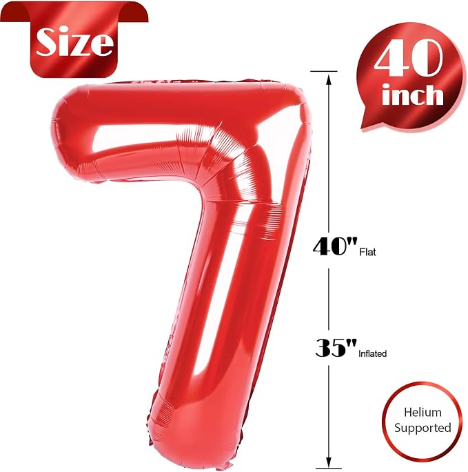Red 7 Balloon - Number Balloon 40 Inch, 7th Red Birthday Decorations | Large - Image 4