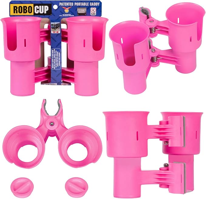 Patented Clamp On Boat Cup Holder |Multifunction Dual Drink Caddy by RoboCup