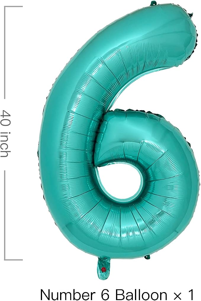 Teal Number 6 Balloons 40 Inch Large Turquoise Blue Foil Balloons - Image 2