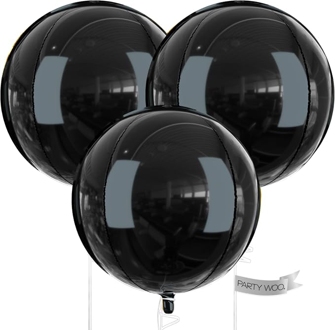 PartyWoo Black Large Round Giant 4D Jumbo Foil Balloons 3pcs 50 Inch | 50 Inch by PartyWoo