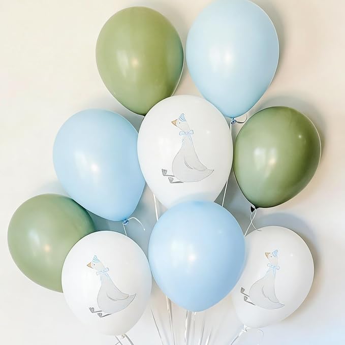 Silly Blue Bow Goose Balloons Set, 12 Inch Pastel Blue Sage Green White Goose - Image 4