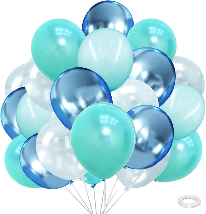 Teal Turquoise Blue Clear Balloons Different Size, Under the Sea Party by Kiwayo