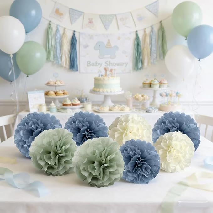 Sage-Green Dusty Blue Ivory Party-Decorations - Image 3