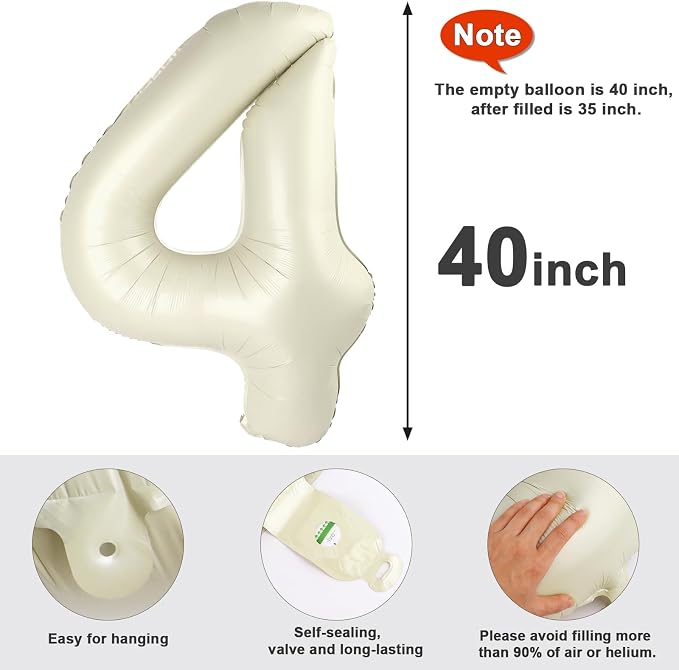 4 Balloon Number 40 Inch Cream Balloons - Image 6