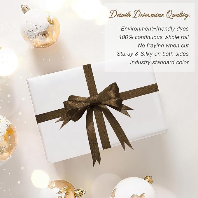 Brown Ribbon Gift Wrap Ribbons 3/8 in 25 Yards Thin Christmas Ribbon - Image 4