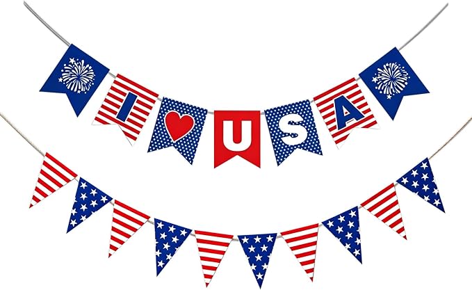 Patriotic Banner 4th of July Decorations, Stars and Stripes Flag Bunting by Unknown