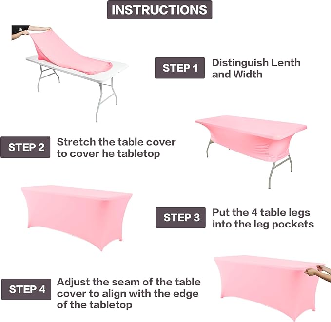IVAPUPU 8FT Table Cloth for Rectangular Fitted Events Stretch Pink Table Covers Washable Cover Spandex Tablecloth Protector for Party, Wedding, Cocktail, Banquet, Festival