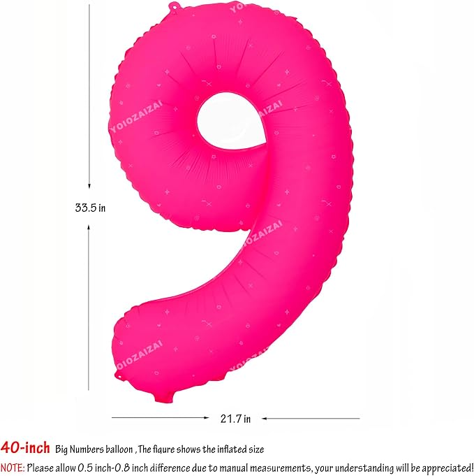 40IN Fluorescent Pink Number 9 Balloons Glow In The Dark Pink Balloon | - Image 2