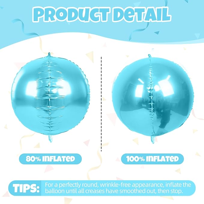 12Pcs Light Blue Round Balloons Foil, Big Metallic Blue Balloons - Image 5