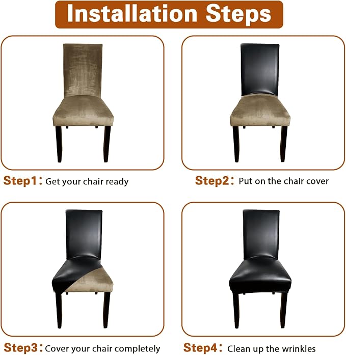 Leather Chair Covers for Dining Chairs Set of 4, Super Stretch Waterproof - Image 7