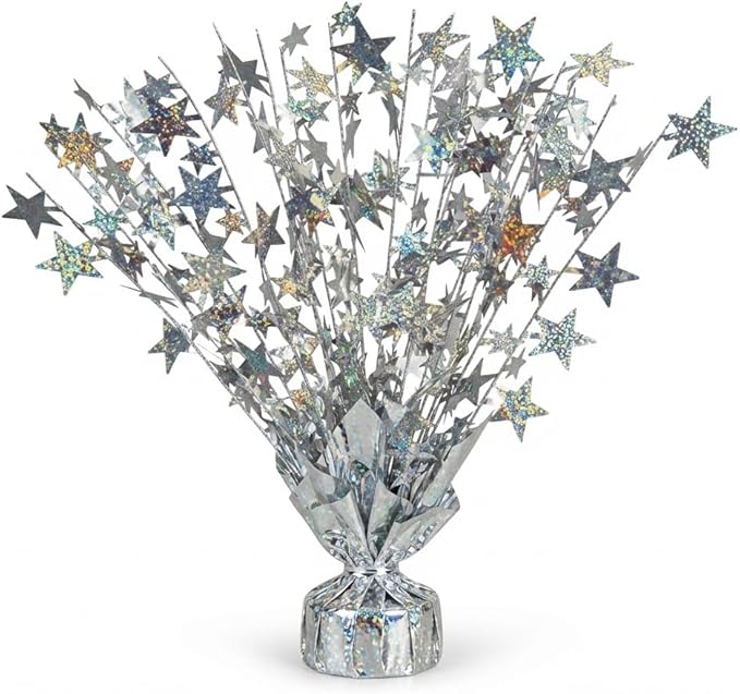 PMU 12 Pack Bursting Star Metallic Foil Spray Centerpiece- Silver Prismatic by PMU