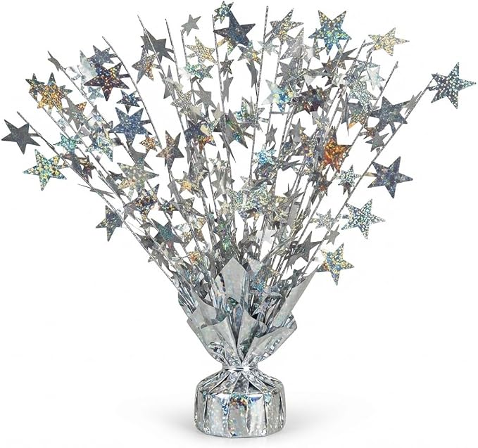 PMU 6 Pack Bursting Star Metallic Foil Spray Centerpiece- Silver Prismatic by PMU