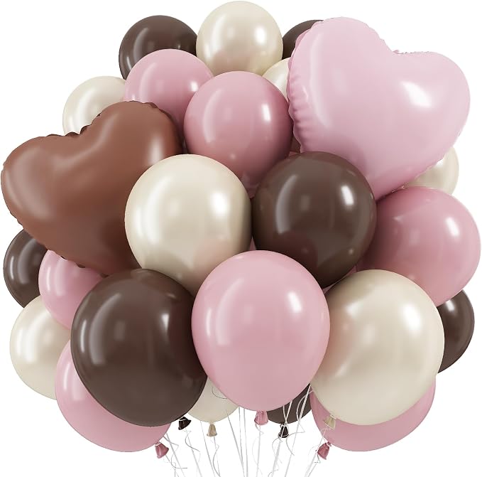 Pink Brown Balloons Heart Balloon Double Stuff Pearl Beige Dusty Blush Pink by Jobkoo