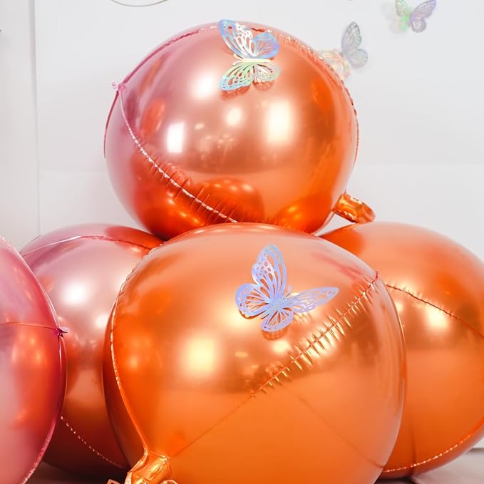 6Pcs Gradient Orange Round Foil Balloons, Metallic Orange Mylar Balloon - Image 3