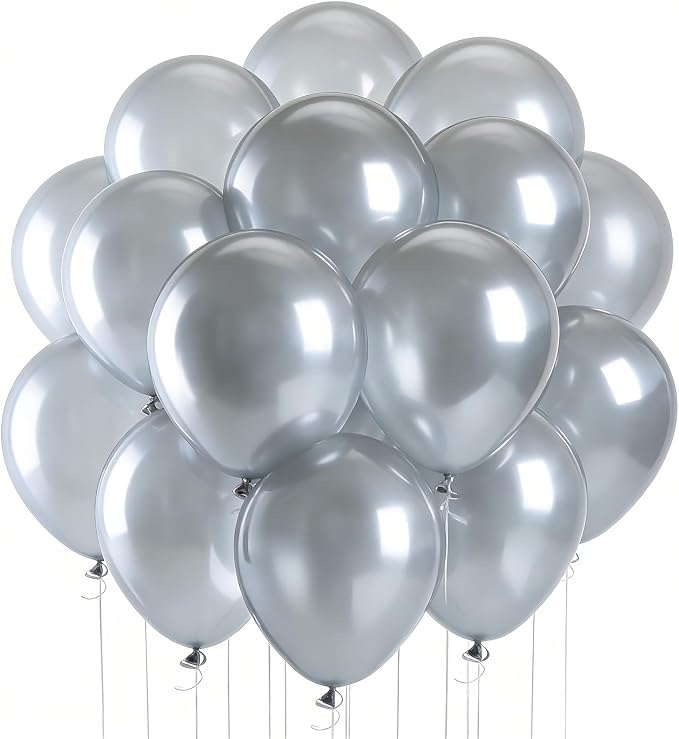 LOLStar Metallic Silver Balloons, 12 inch Latex | Birthday, Engagement by LOLSTAR