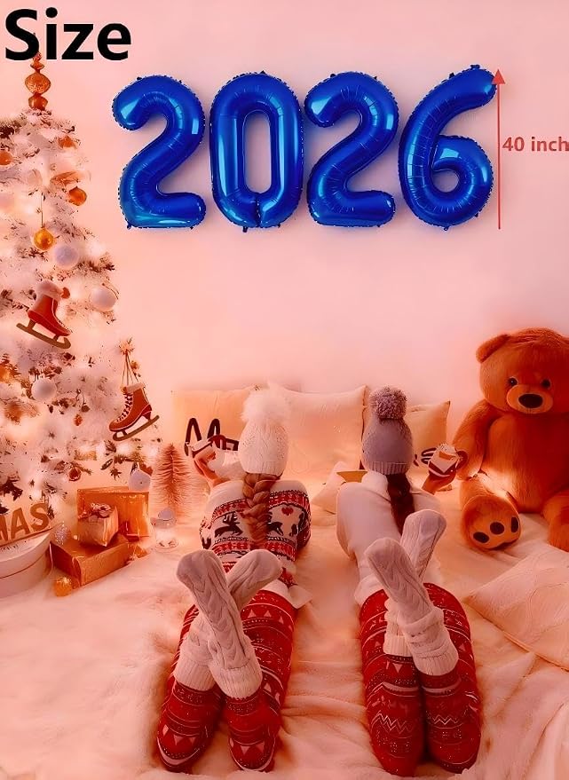 2026 Night Blue Foil Number Balloons, 2026 Night Blue Balloon 40 Inch - Image 2