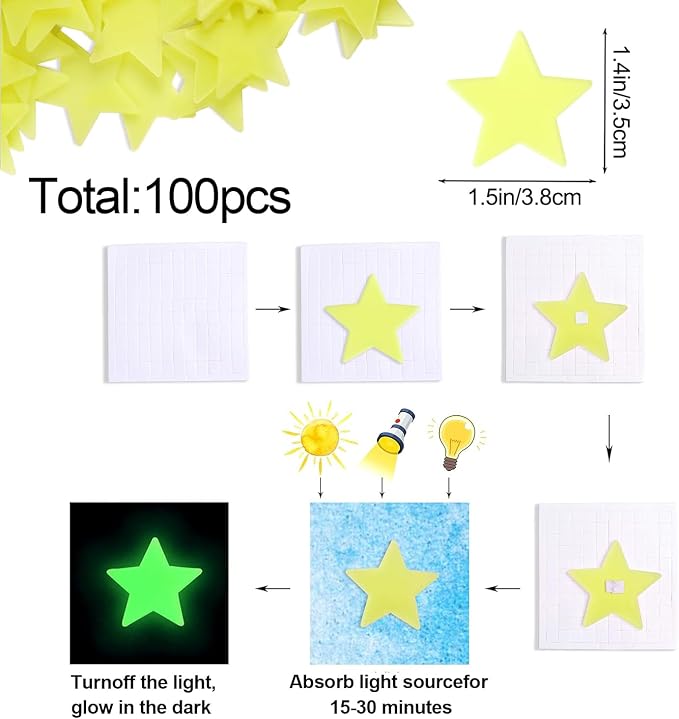 AM AMAONM 100pcs Glow in The Dark Luminous Stars Fluorescent Noctilucent - Image 7