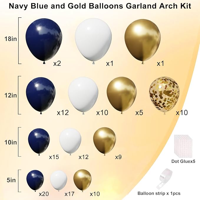 Blue and Gold Balloons Arch Kit, 18 12 10 5 inch, - Image 3