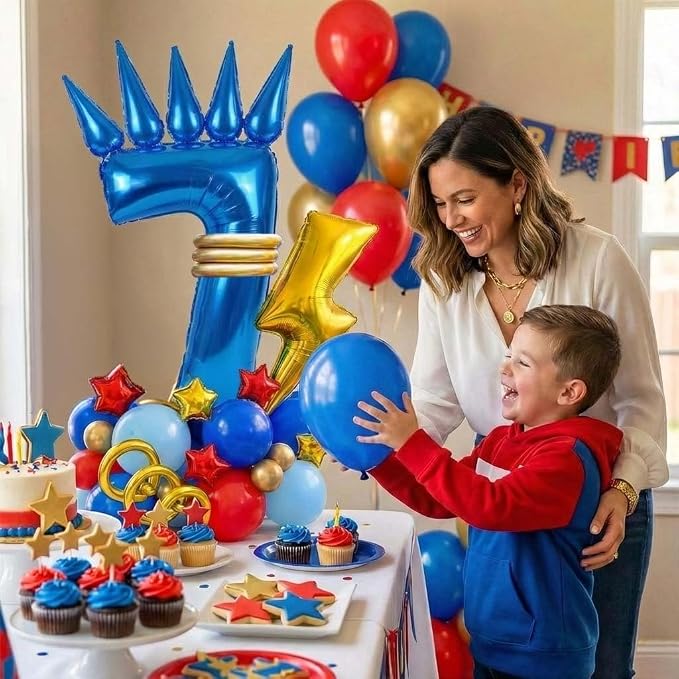 Speed Hedgehog 7th Birthday Balloon Centerpiece Set Royal Blue Red Gold Latex - Image 6