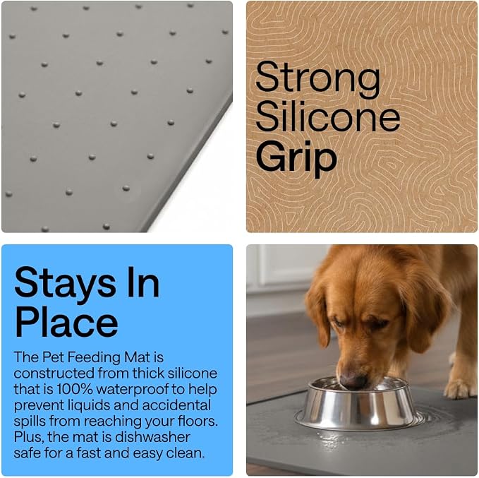 GORILLA GRIP 100% Waterproof Raised Edge BPA Free Silicone Pet Feeding Mat - Image 3
