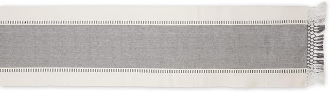DII Dobby Stripe Table Runner, 13x108 Cool Gray & Cream Background | Woven - Image 2