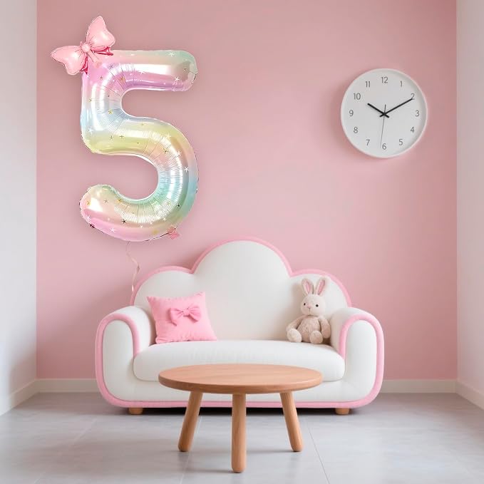 Number 5 40 Inch Rainbow Star Gradient Giant Number Balloon & Mini Bow Balloon - Image 4