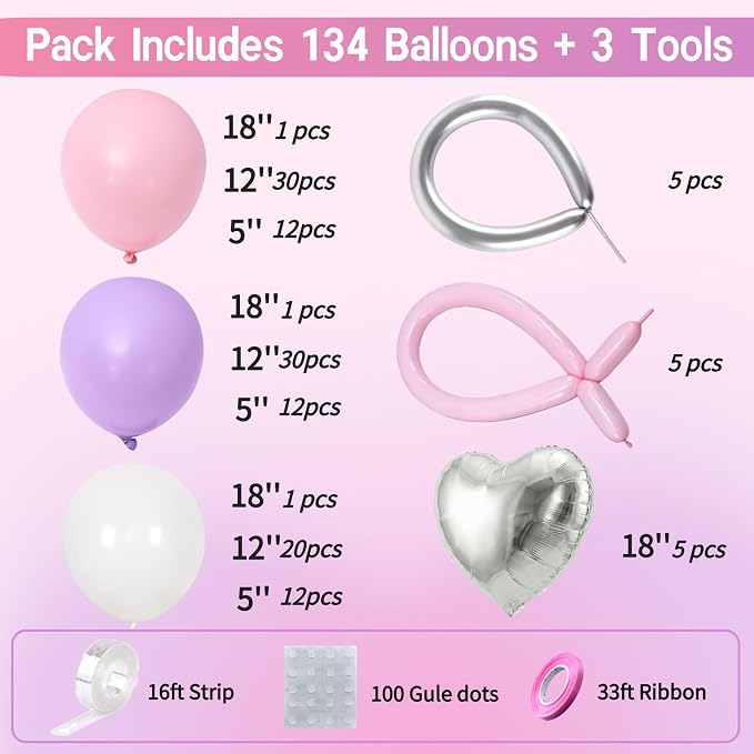 Pink and Purple Balloon Arch Kit - Image 4