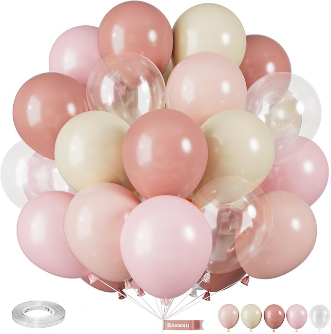Dusty Pink Balloons, 12 Inch Pastel Pink Balloons, Blush Macaron Orange White by Saxuxu