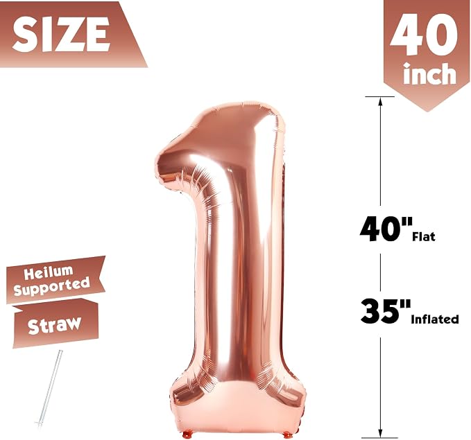 40 In Rose Gold Number 1 Balloon, 1st Birthday Party Decorations - Image 5