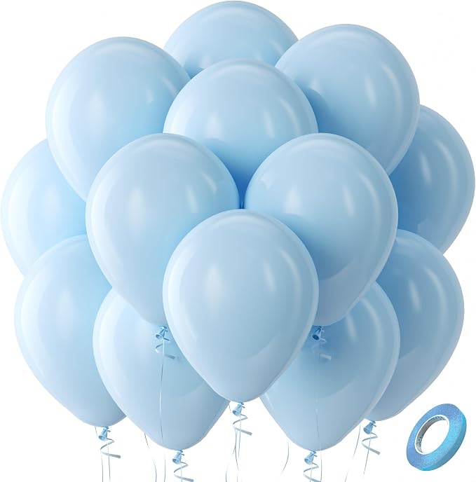 Bezente Pastel Blue Latex Round Helium Party Balloons 100 Pack 12 inch | Light by Bezente