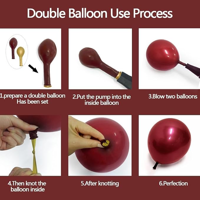 Burgundy Gold Balloons Garland Double Stuffed Pearl White Gold Maroon Wine Red - Image 4