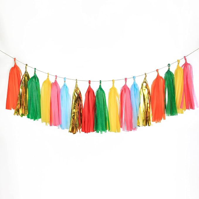 35 PCS Green Orange Gold Mylar Tassel Garland Tissue Paper Tassels Banner DIY - Image 3