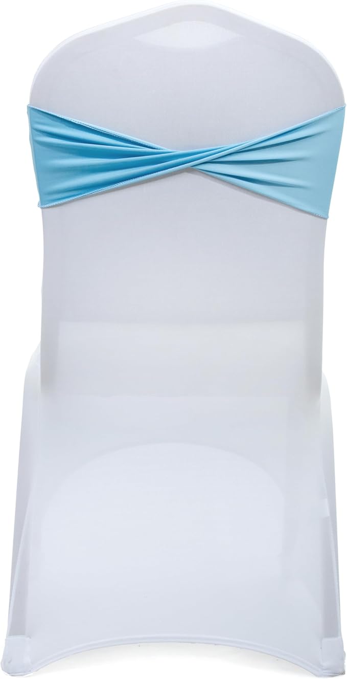 MDS Pack of 25 Spandex Chair Sashes Bows Elastic Stretch Dining Chair Bands Ties Without Slider Buckle Universal fits for Wedding Baby Shower Birthday Party Banquet Event Decoration - Blue
