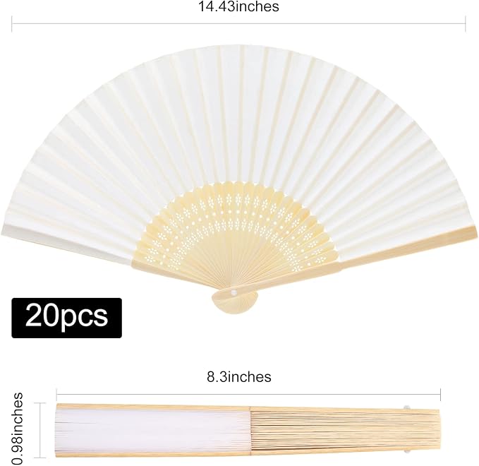 FEPITO 20 Pieces White Handheld Paper Fan | Paper Folding Fans - Image 2